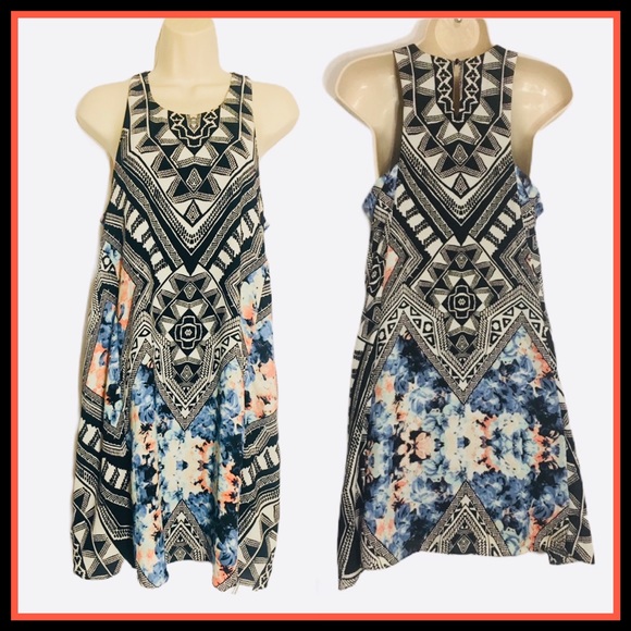 OOTD Dresses & Skirts - NWOT OOTD TRIBAL FLORAL SLEEVELESS SHIFT DRESS M
